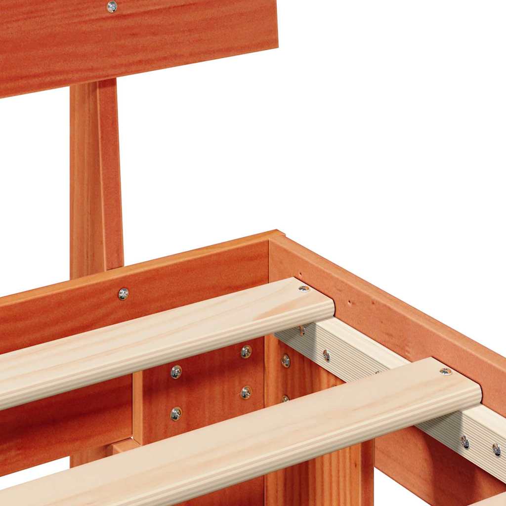 Bed Frame with Headboard Wax Brown 160 x 200 cm Solid Pine Wood