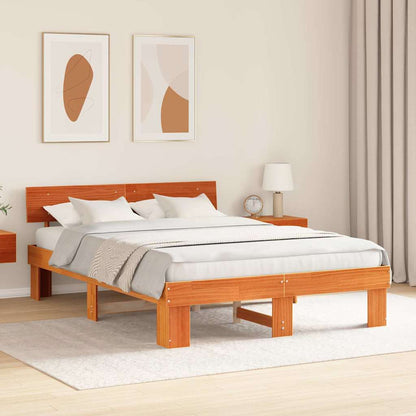 Bed Frame with Headboard Wax Brown 160 x 200 cm Solid Pine Wood