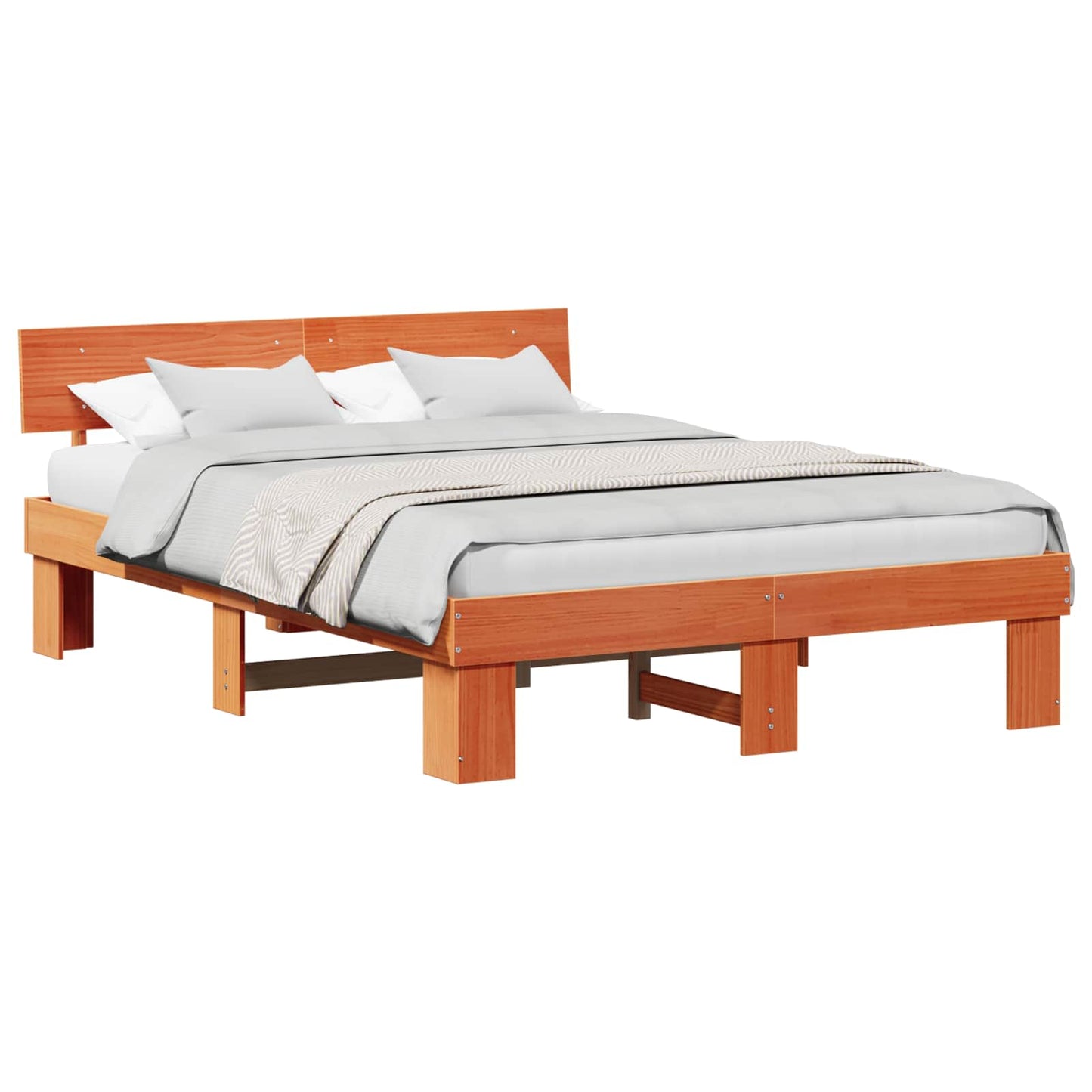 Bed Frame with Headboard Wax Brown 160 x 200 cm Solid Pine Wood