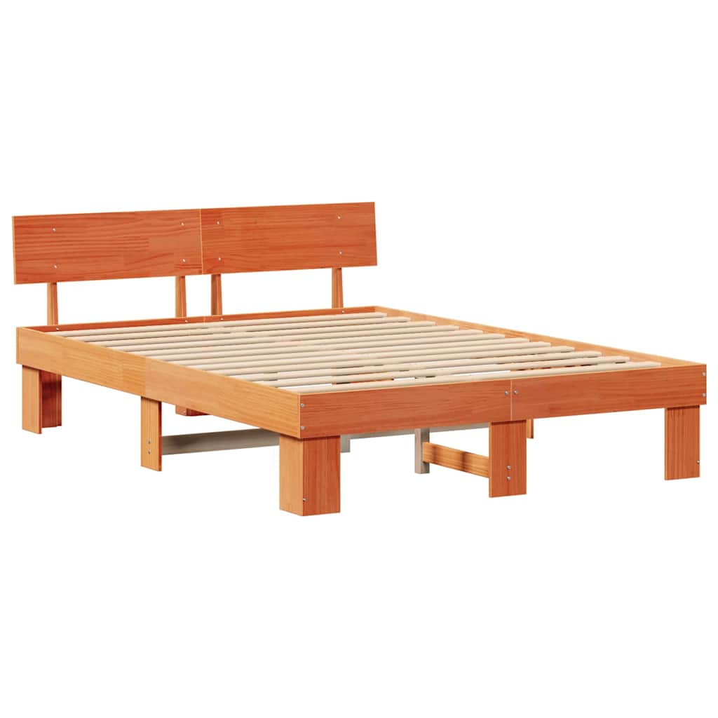 Bed Frame with Headboard Wax Brown 160 x 200 cm Solid Pine Wood