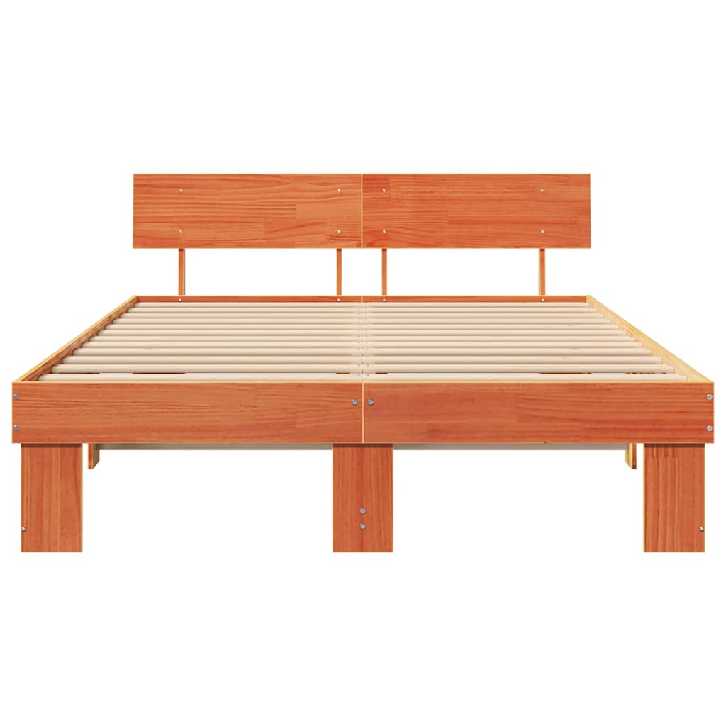 Bed Frame with Headboard Wax Brown 160 x 200 cm Solid Pine Wood