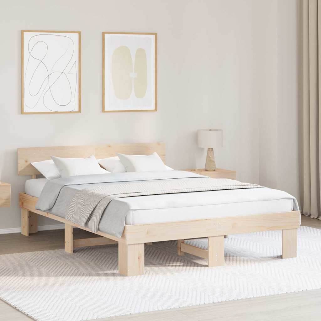 Bed Frame with Headboard Natural 150 x 200 cm Solid Pine Wood