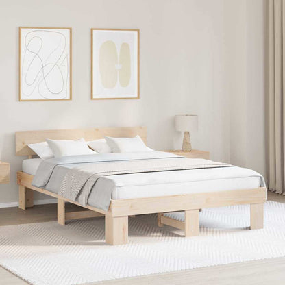 Bed Frame with Headboard Natural 150 x 200 cm Solid Pine Wood