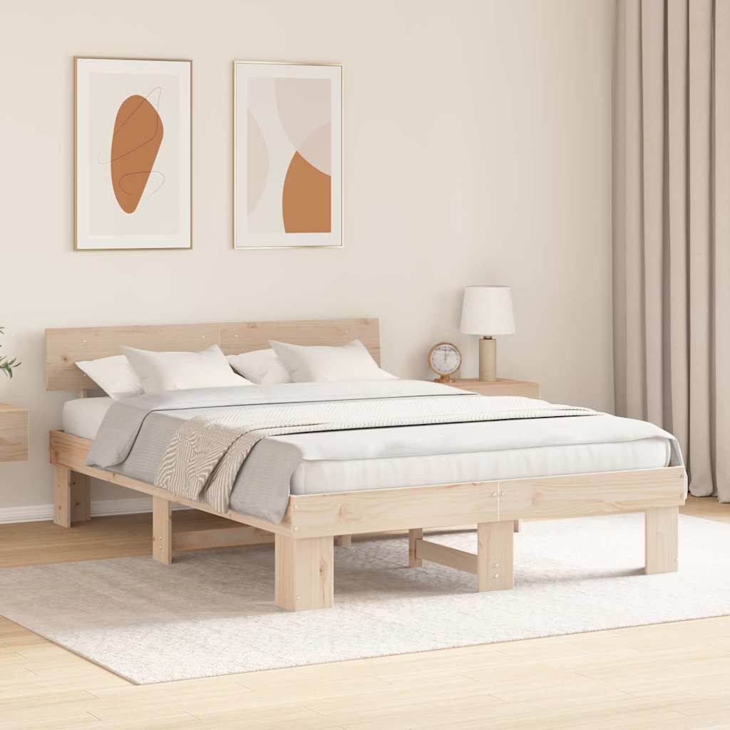 Bed Frame with Headboard Natural 150 x 200 cm Solid Pine Wood