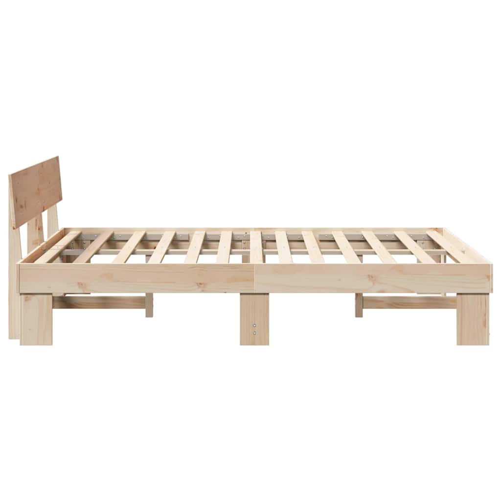 Bed Frame with Headboard Natural 150 x 200 cm Solid Pine Wood