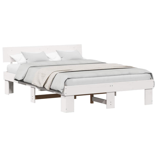 Bed Frame with Headboard White 150 x 200 cm Solid Pine Wood