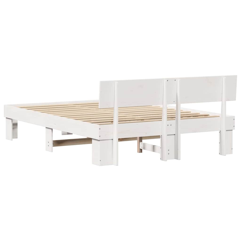 Bed Frame with Headboard White 150 x 200 cm Solid Pine Wood