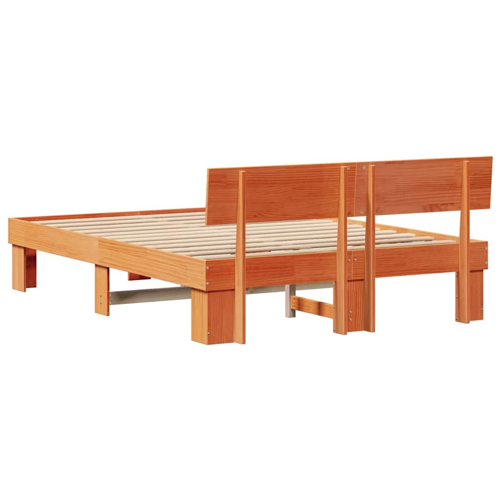 Bed Frame with Headboard Wax Brown 150 x 200 cm Solid Pine Wood