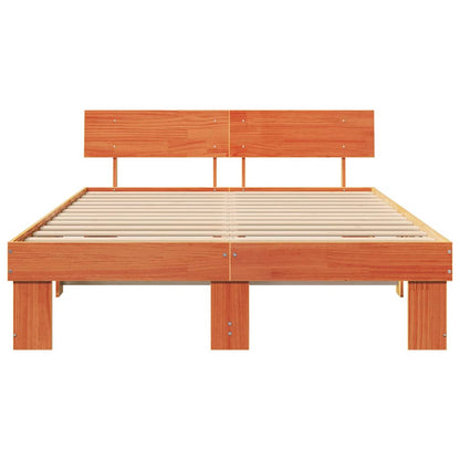 Bed Frame with Headboard Wax Brown 150 x 200 cm Solid Pine Wood