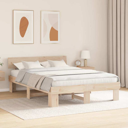 Bed Frame with Headboard Natural 140 x 200 cm Solid Pine Wood