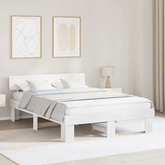 Bed Frame with Headboard White 140 x 200 cm Solid Pine Wood