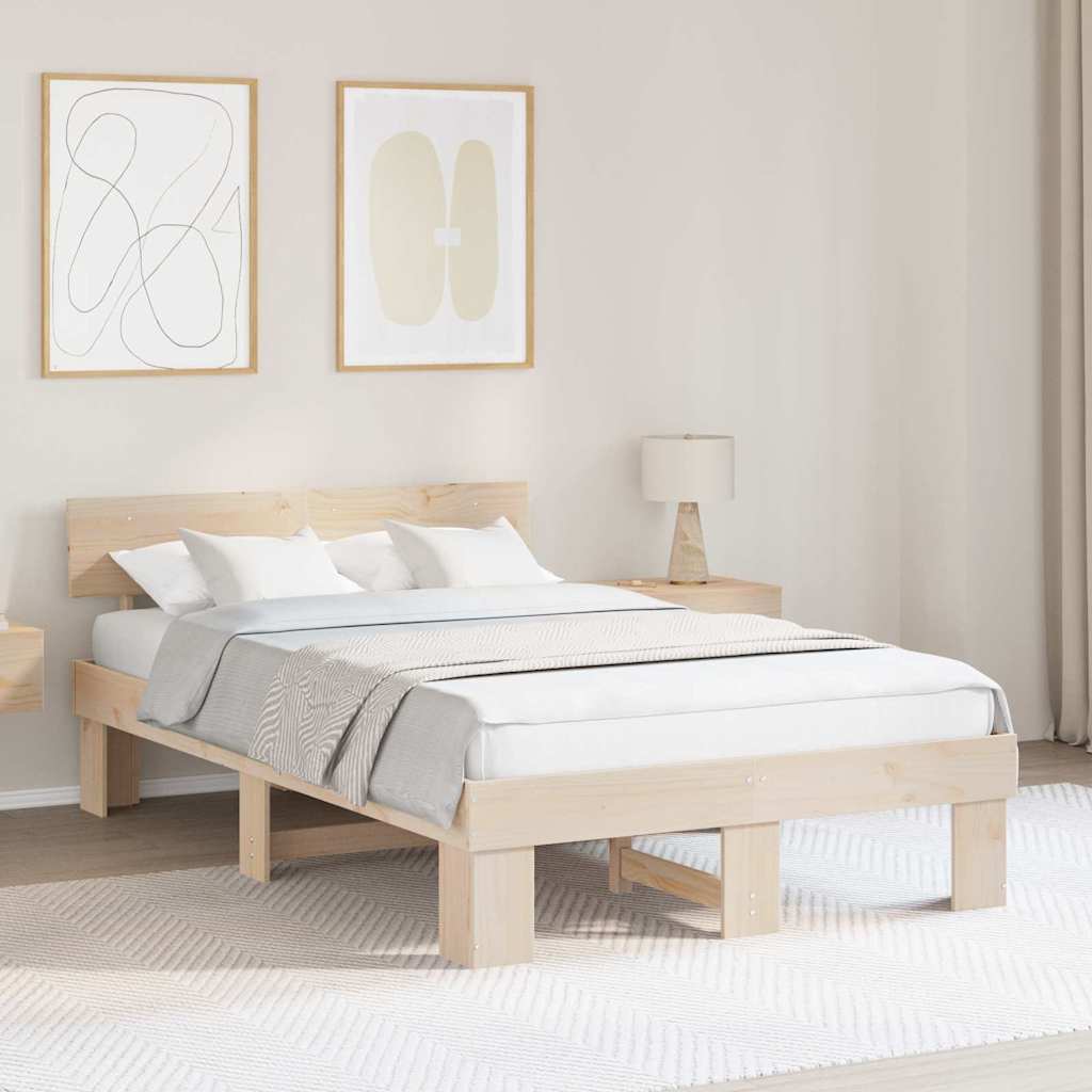 Bed Frame with Headboard Natural 120 x 200 cm Solid Pine Wood