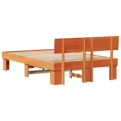 Bed Frame with Headboard Wax Brown 120 x 200 cm Solid Pine Wood