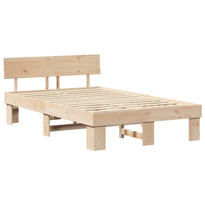 Bed Frame with Headboard Natural 140 x 190 cm Solid Pine Wood