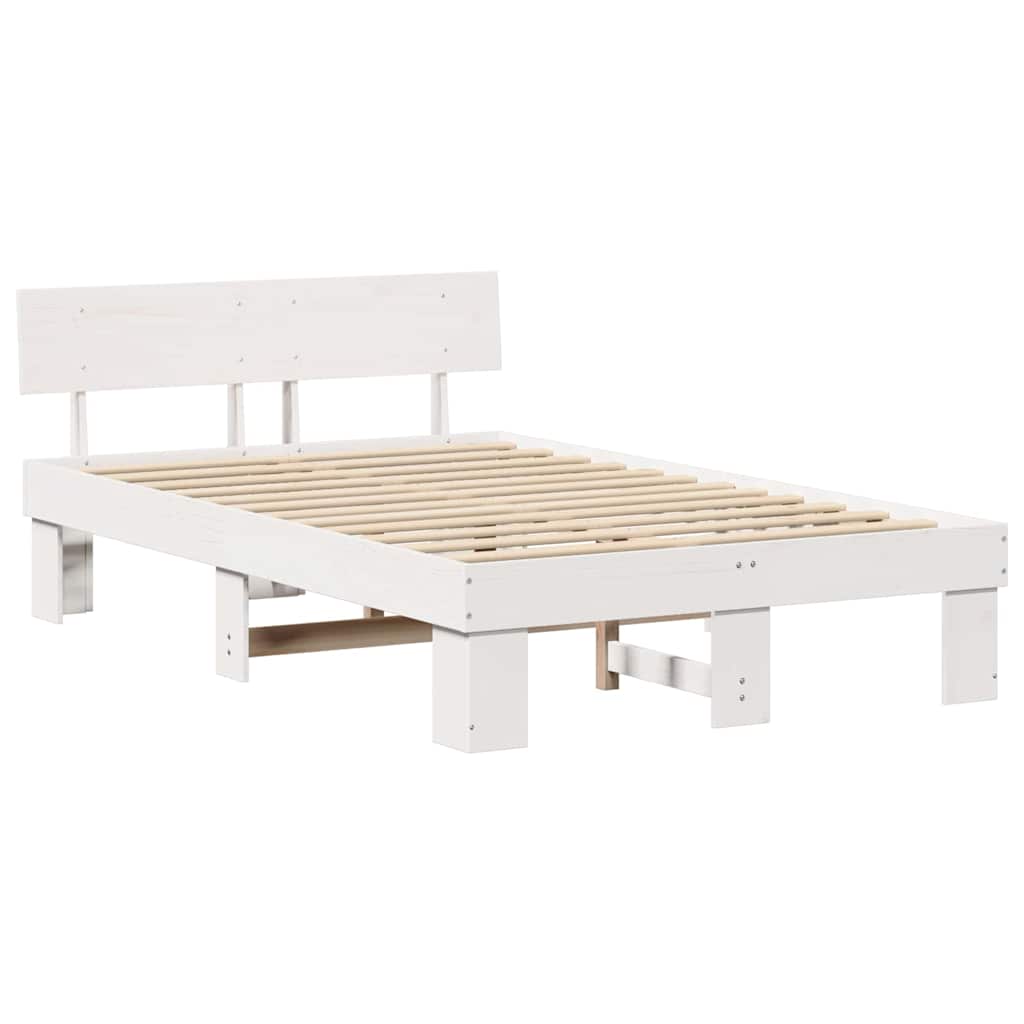 Bed Frame with Headboard White 140 x 190 cm Solid Pine Wood