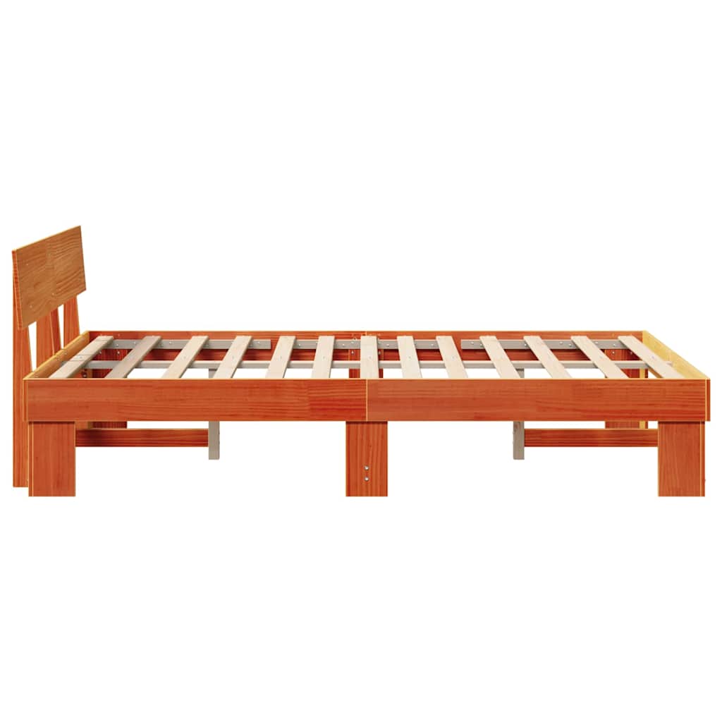 Bed Frame with Headboard Wax Brown 140 x 190 cm Solid Pine Wood