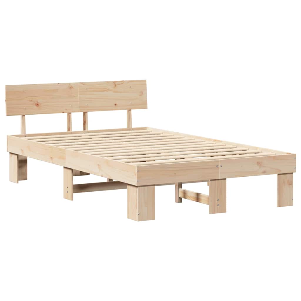 Bed Frame with Headboard Natural 135 x 190 cm Solid Pine Wood
