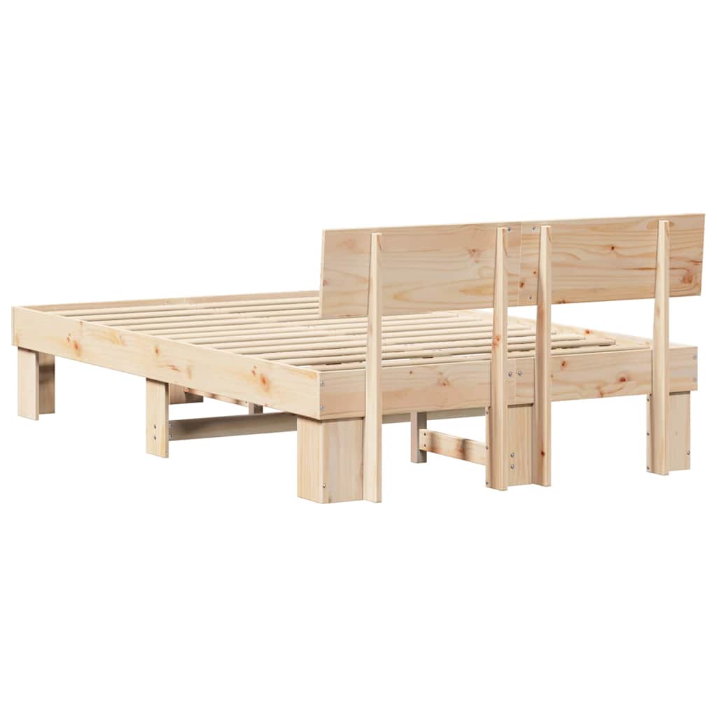 Bed Frame with Headboard Natural 135 x 190 cm Solid Pine Wood