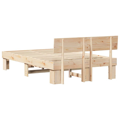 Bed Frame with Headboard Natural 135 x 190 cm Solid Pine Wood