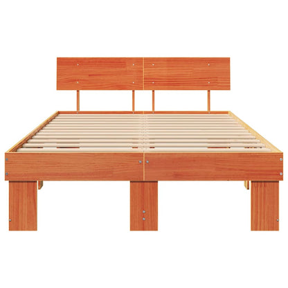 Bed Frame with Headboard Wax Brown 135 x 190 cm Solid Pine Wood