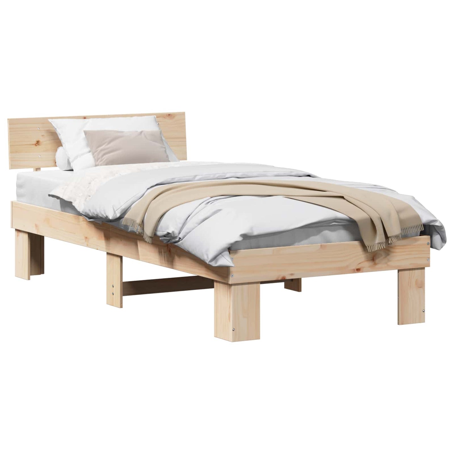 Bed Frame with Headboard Natural 90 x 200 cm Solid Pine Wood