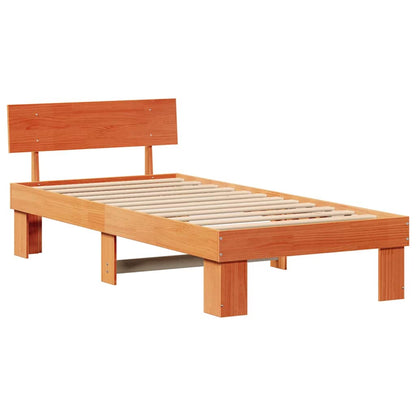 Bed Frame with Headboard Wax Brown 90 x 200 cm Solid Pine Wood