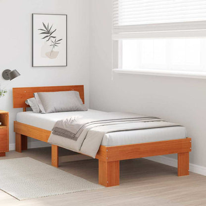 Bed Frame with Headboard Wax Brown 80 x 200 cm Solid Pine Wood
