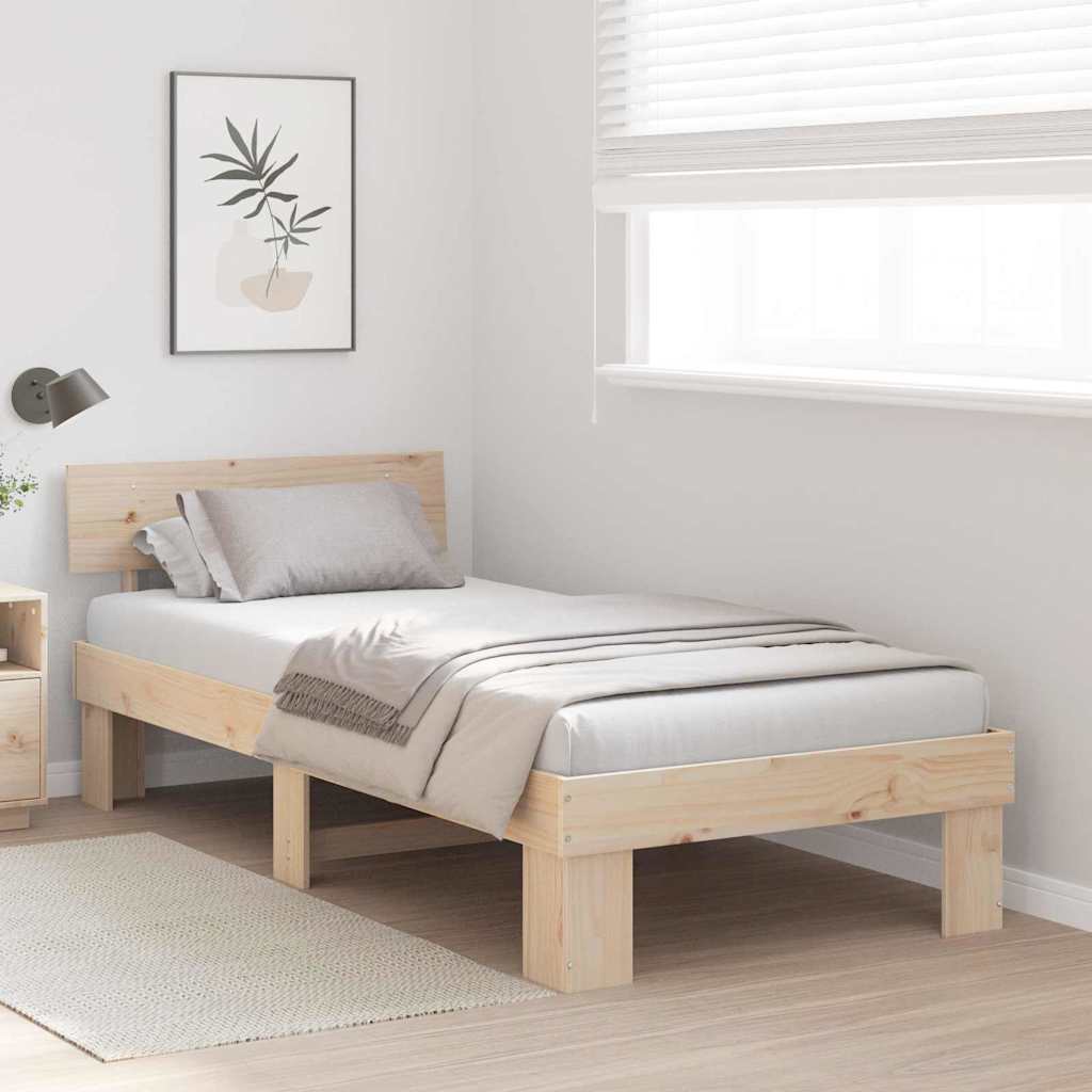 Bed Frame with Headboard Natural 90 x 190 cm Solid Pine Wood