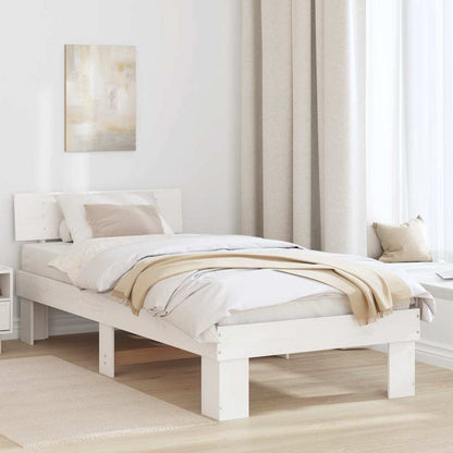 Bed Frame with Headboard White 90 x 190 cm Solid Pine Wood