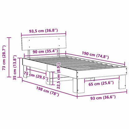 Bed Frame with Headboard Wax Brown 90 x 190 cm Solid Pine Wood