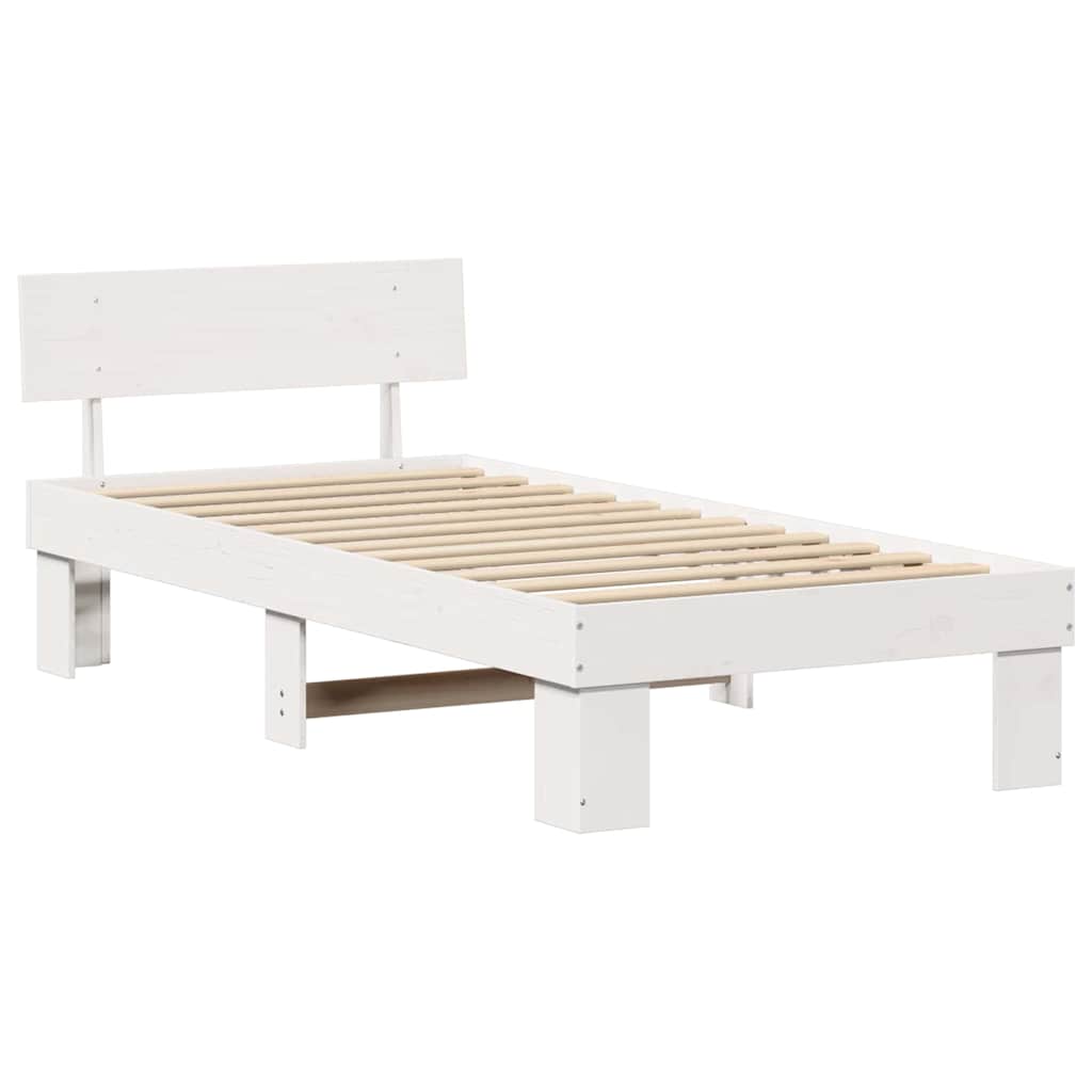 Bed Frame with Headboard White 75 x 190 cm Solid Pine Wood