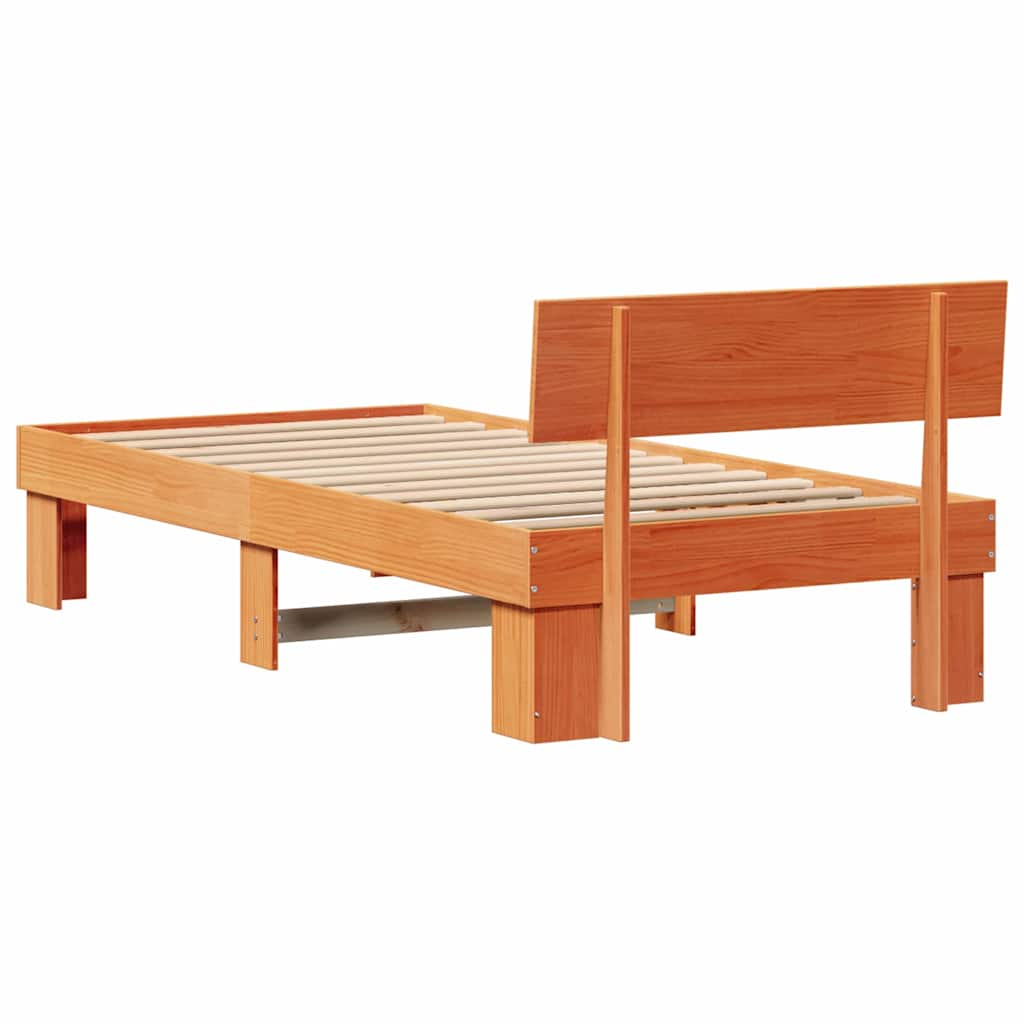 Bed Frame with Headboard Wax Brown 75 x 190 cm Solid Pine Wood