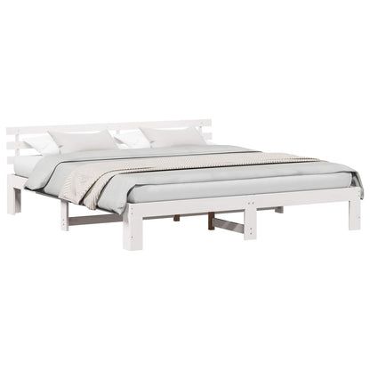 Bed Frame with Headboard White 200 x 200 cm Solid Pine Wood