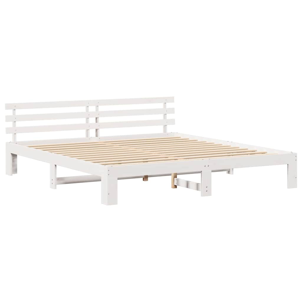 Bed Frame with Headboard White 200 x 200 cm Solid Pine Wood