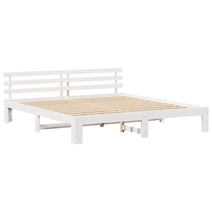 Bed Frame with Headboard White 200 x 200 cm Solid Pine Wood