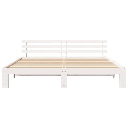Bed Frame with Headboard White 200 x 200 cm Solid Pine Wood