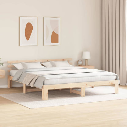 Bed Frame with Headboard Natural 180 x 200 cm Solid Pine Wood