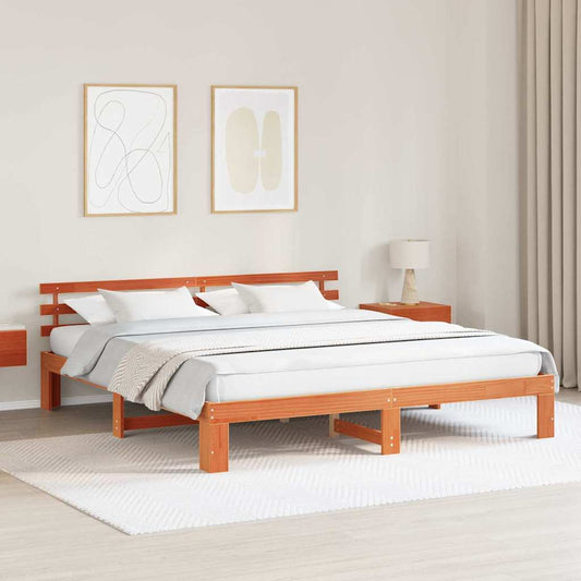 Bed Frame with Headboard Wax Brown 180 x 200 cm Solid Pine Wood