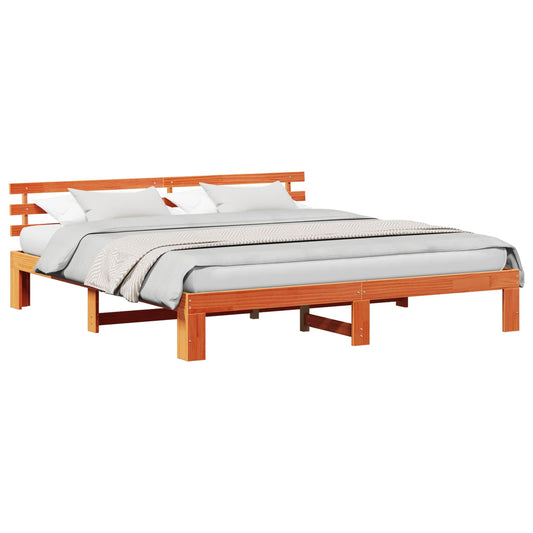 Bed Frame with Headboard Wax Brown 180 x 200 cm Solid Pine Wood