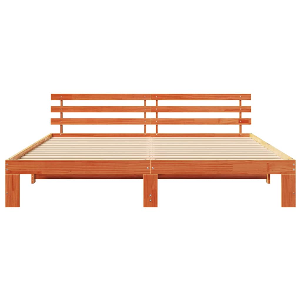 Bed Frame with Headboard Wax Brown 180 x 200 cm Solid Pine Wood