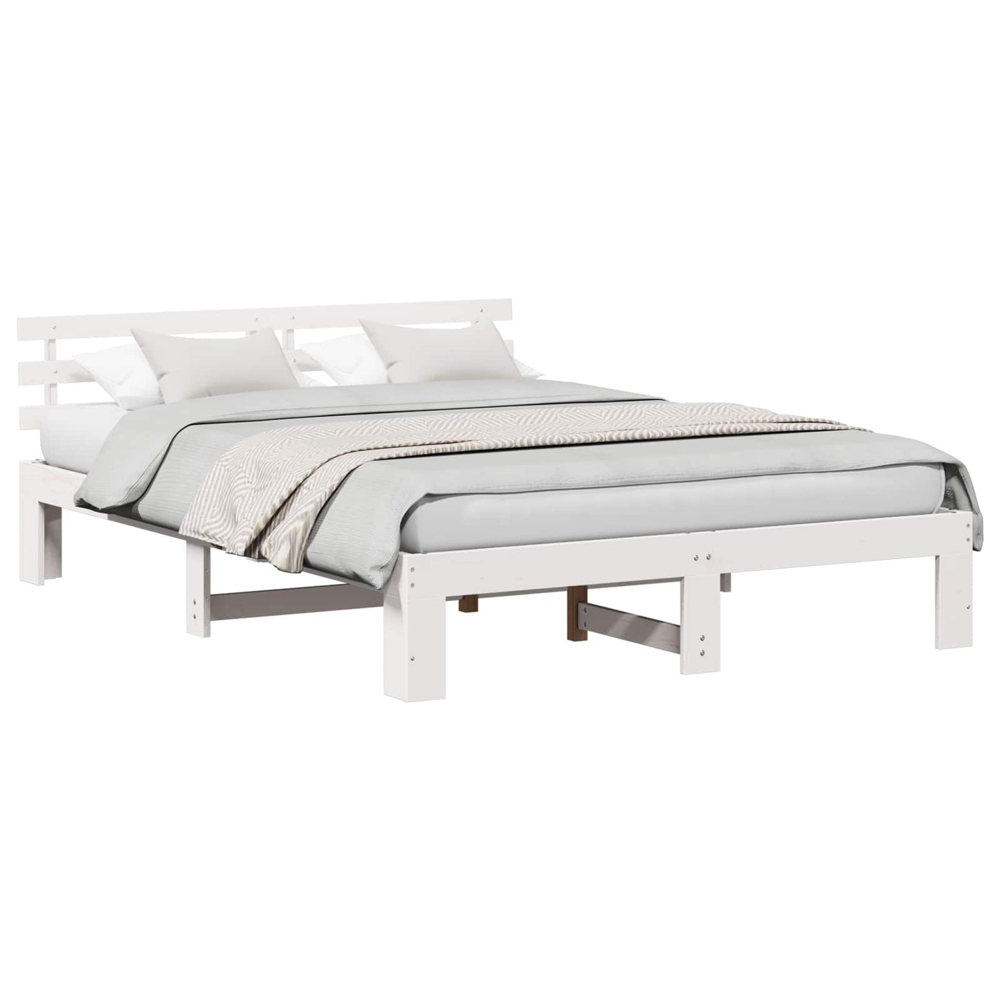 Bed Frame with Headboard White 150 x 200 cm Solid Pine Wood