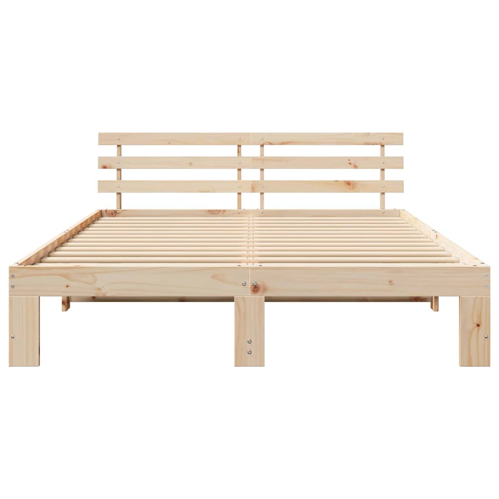 Bed Frame with Headboard Natural 140 x 200 cm Solid Pine Wood