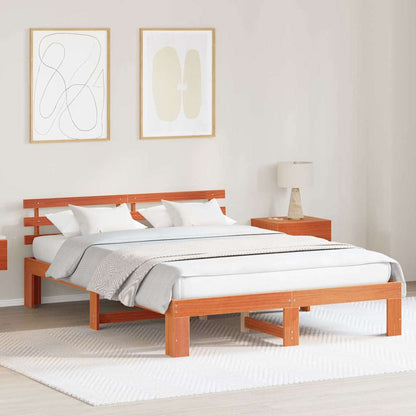 Bed Frame with Headboard Wax Brown 140 x 200 cm Solid Pine Wood