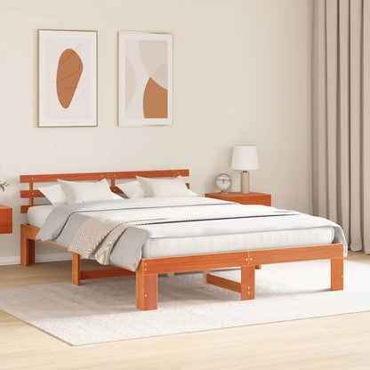 Bed Frame with Headboard Wax Brown 140 x 200 cm Solid Pine Wood