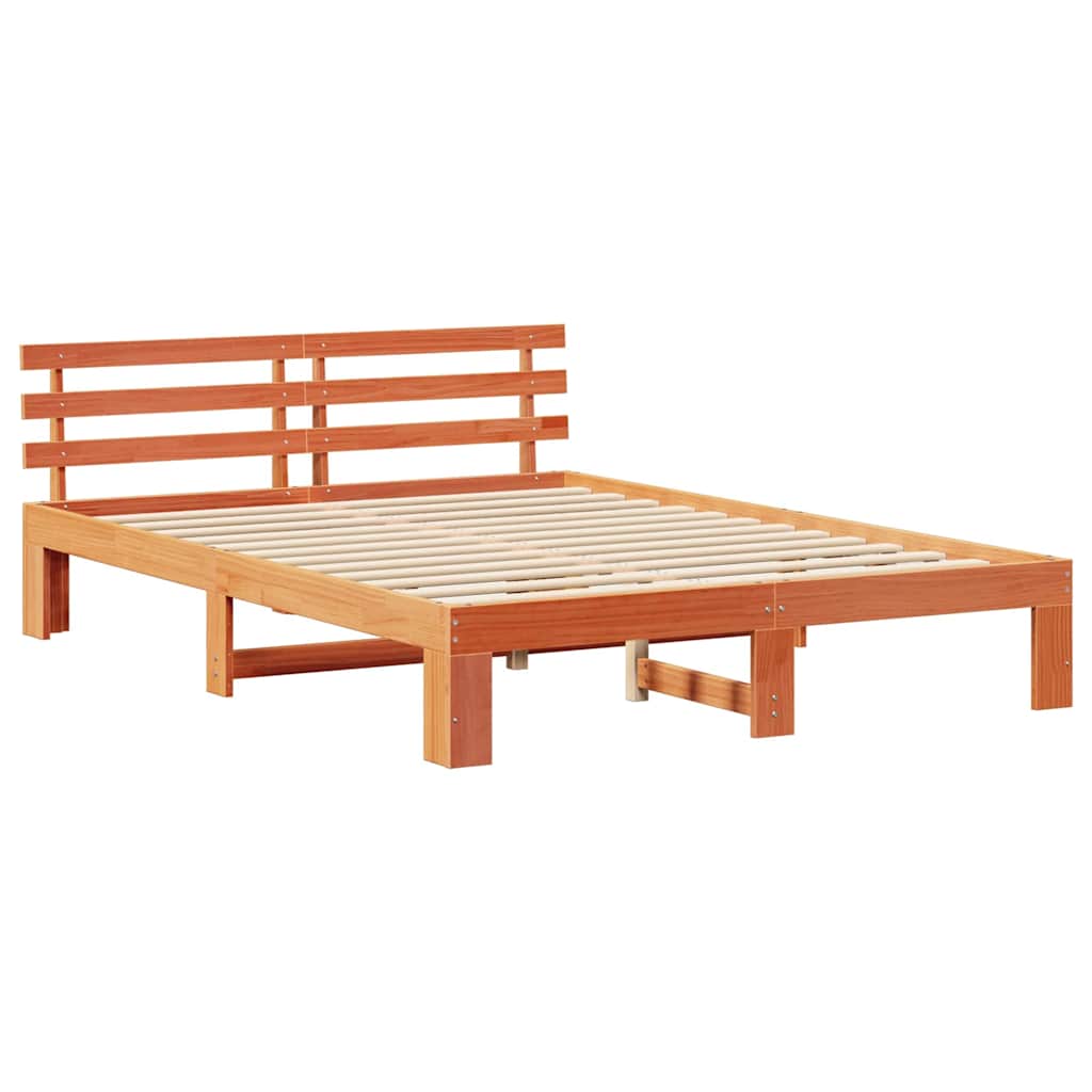 Bed Frame with Headboard Wax Brown 140 x 200 cm Solid Pine Wood