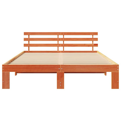 Bed Frame with Headboard Wax Brown 140 x 200 cm Solid Pine Wood