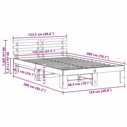 Bed Frame with Headboard Wax Brown 120 x 200 cm Solid Pine Wood