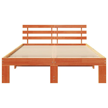 Bed Frame with Headboard Wax Brown 140 x 190 cm Solid Pine Wood