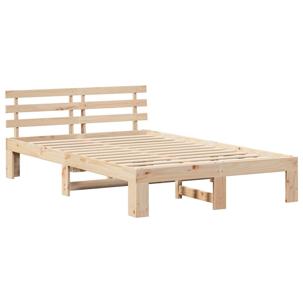 Bed Frame with Headboard Natural 135 x 190 cm Solid Pine Wood