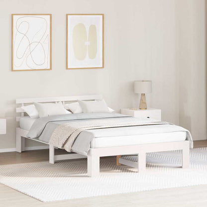 Bed Frame with Headboard White 135 x 190 cm Solid Pine Wood